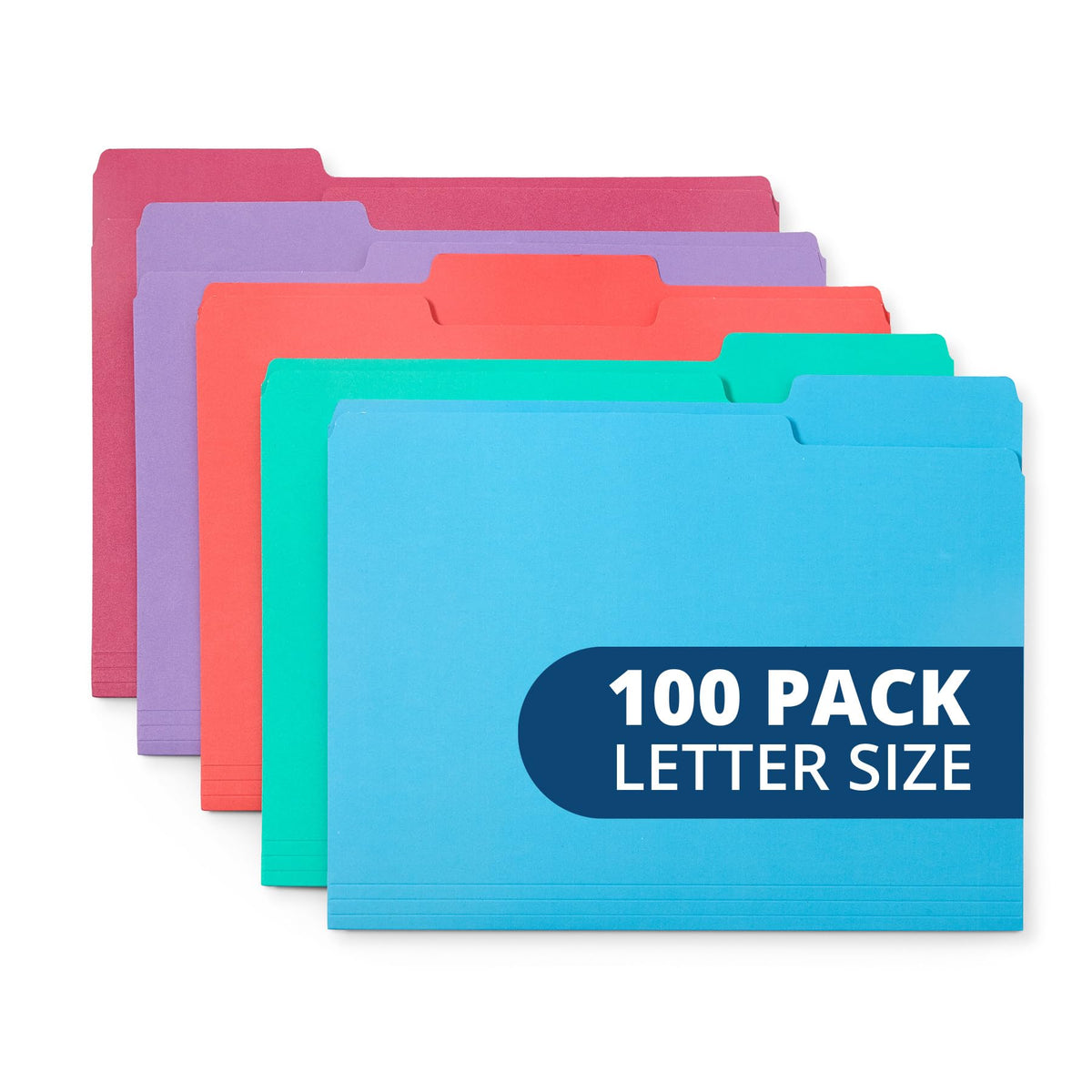 Blue Summit Supplies 100 File Folders, Letter Size, 1/3 Cut Tab, Blue
