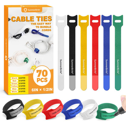 Cable Management with Writable Labels, Black, 70 PCS Assorted 4, 6, 8 IN