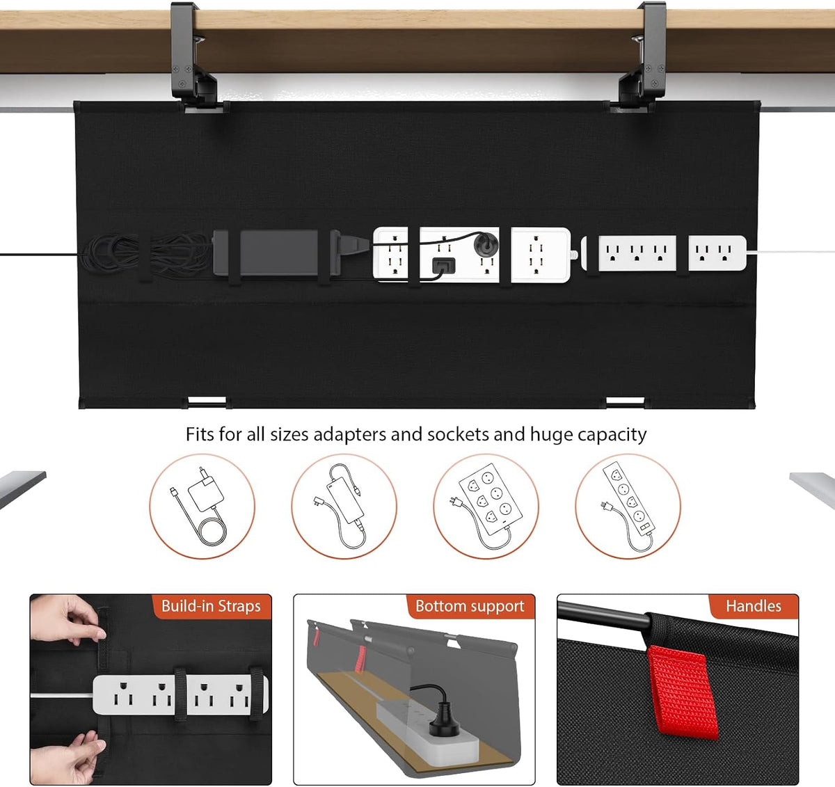 Univivi No Drill Under Desk Cable Management Tray, 36 inch Cable Management