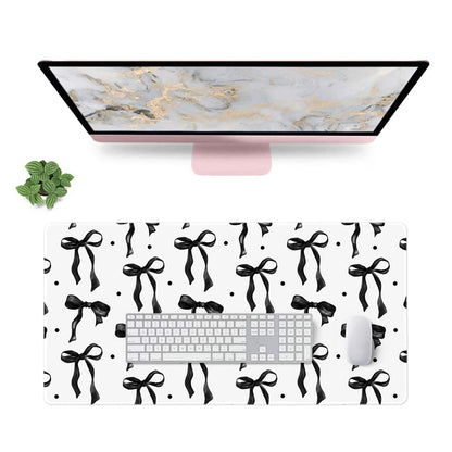 Pink Desk Mat, Mouse Pad Bows Computer Desk Mat Girl Office Decor 31.5x11.8