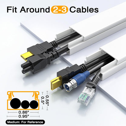Delamu Cord Hider, 157in Wire Covers for Cords on Wall, Premium Cable Hider Cord Covers for Wires, Cable Management Wire Hiders for TV, Cable Raceway Kit, W0.95 H0.55in, White