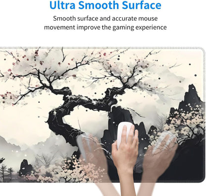 Japanese Mouse Pad, Large Japanese Desk Mat, XL Anime Gaming Keyboard Mat, Non-Slip Rubber Base, Big Extended Desk Protector for Home Office, 31.5”x11.8”