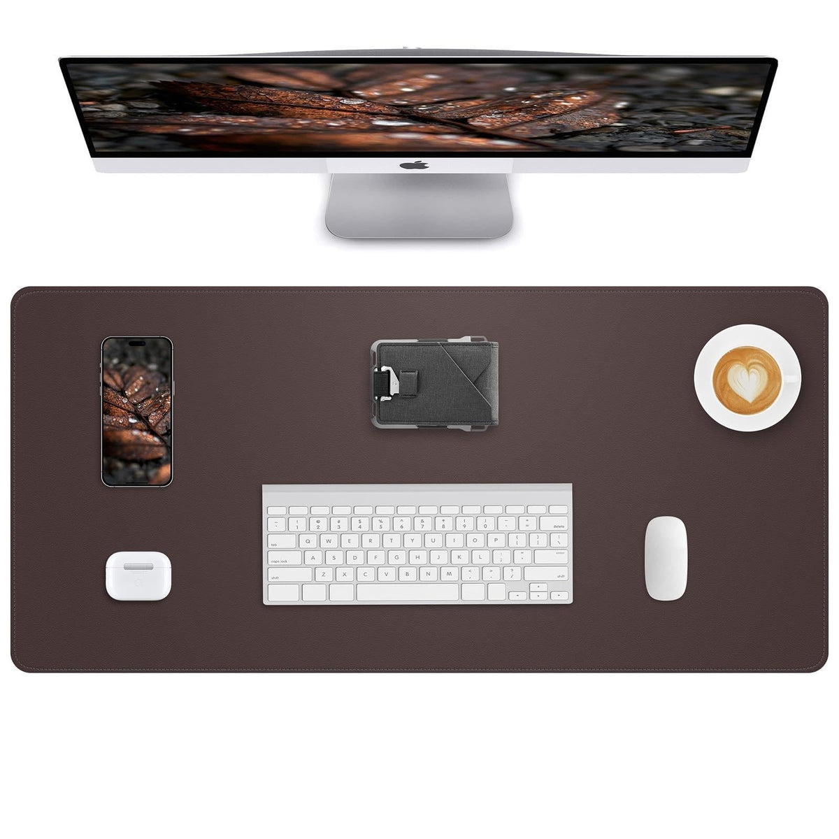AFIING Desk Pad Protector 23.6" x 13.7" - Non-Slip Waterproof PU Leather Desk Mat for Mouse, Keyboard, Laptop, Office and Home Workspace (Beige)
