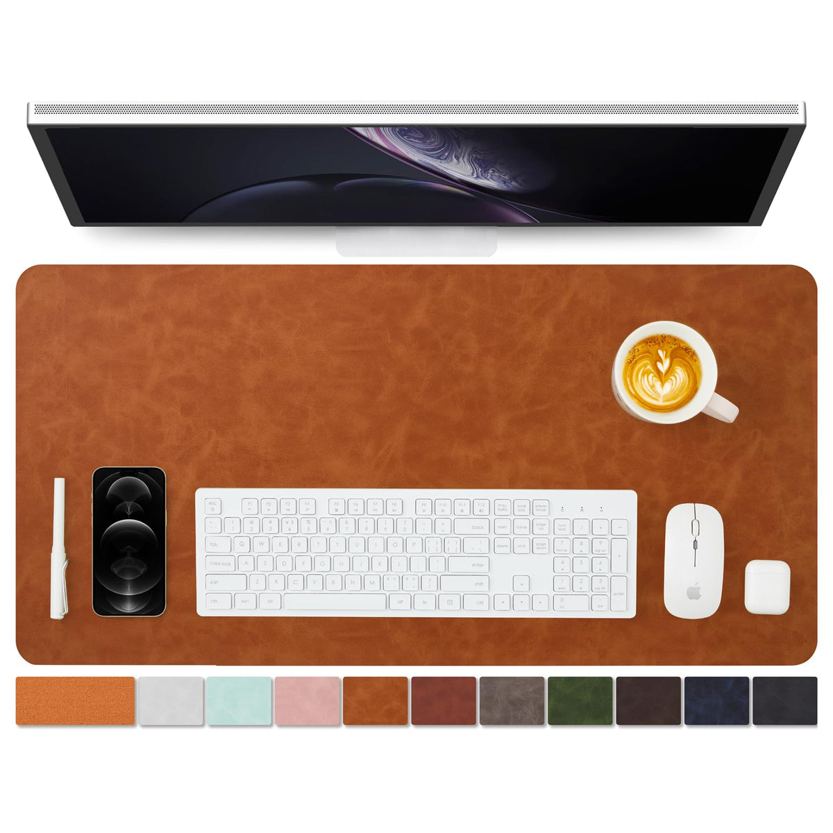 Distressed Leather Desk Mat - Non-Slip PU Desk Pad for Office and Home - Desk Organization and Accessories - Ideal for Large Mouse Pad and Desk Mats on Top of Desks(Espresso,31.5"x 15.7")