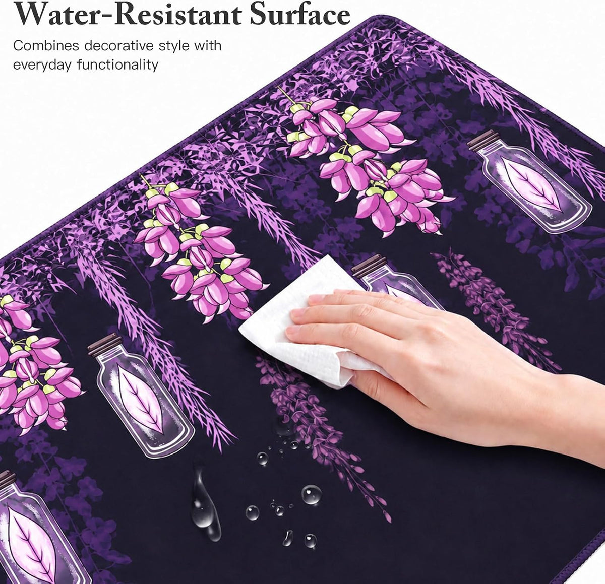 Large Desk Mat Purple Floral Mouse Pad Extended Keyboard Mat 35.4 x 15.7
