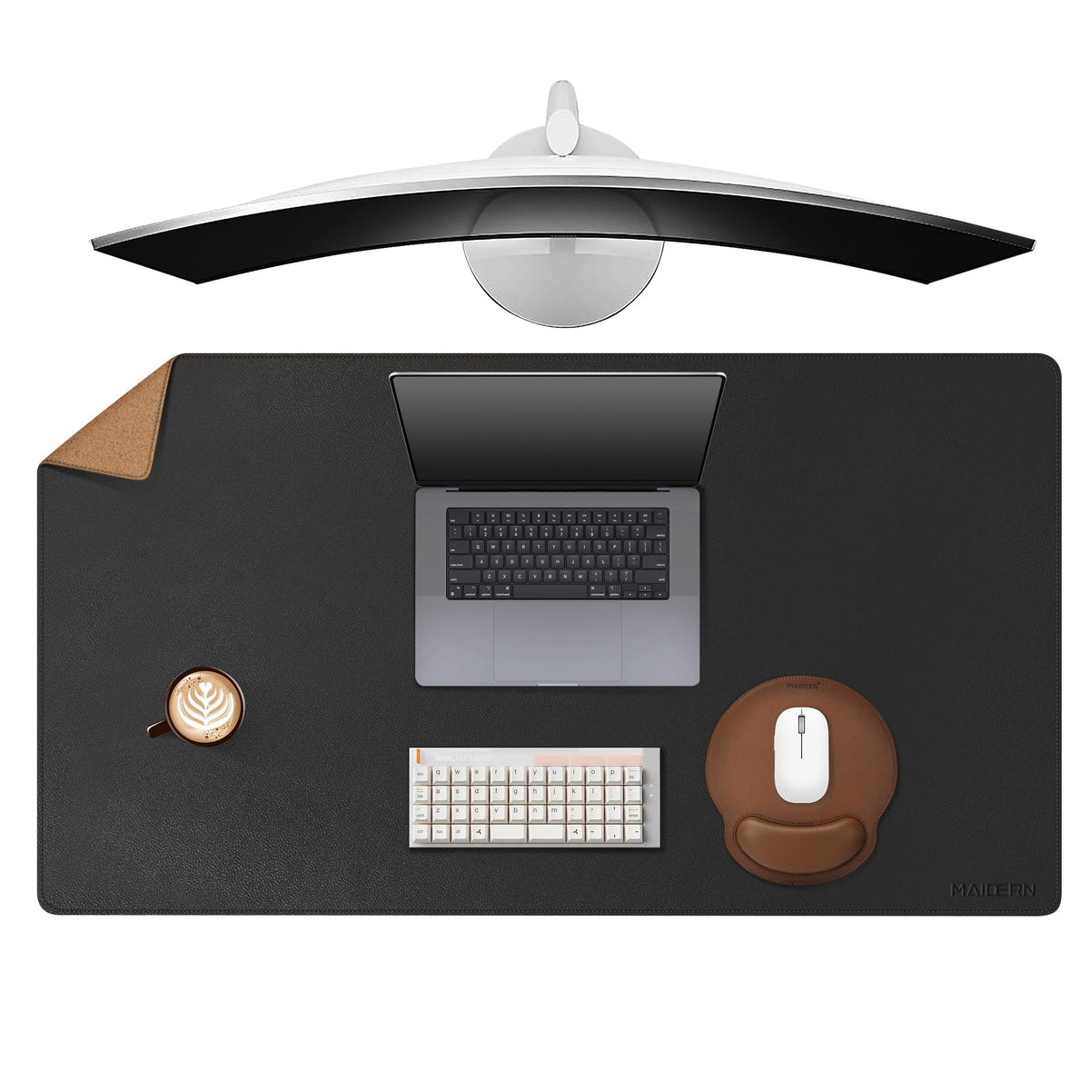 MAIDERN 43.3”x 19.6” Cork & Leather Desk Mat, Large Desk Pad (Cream)