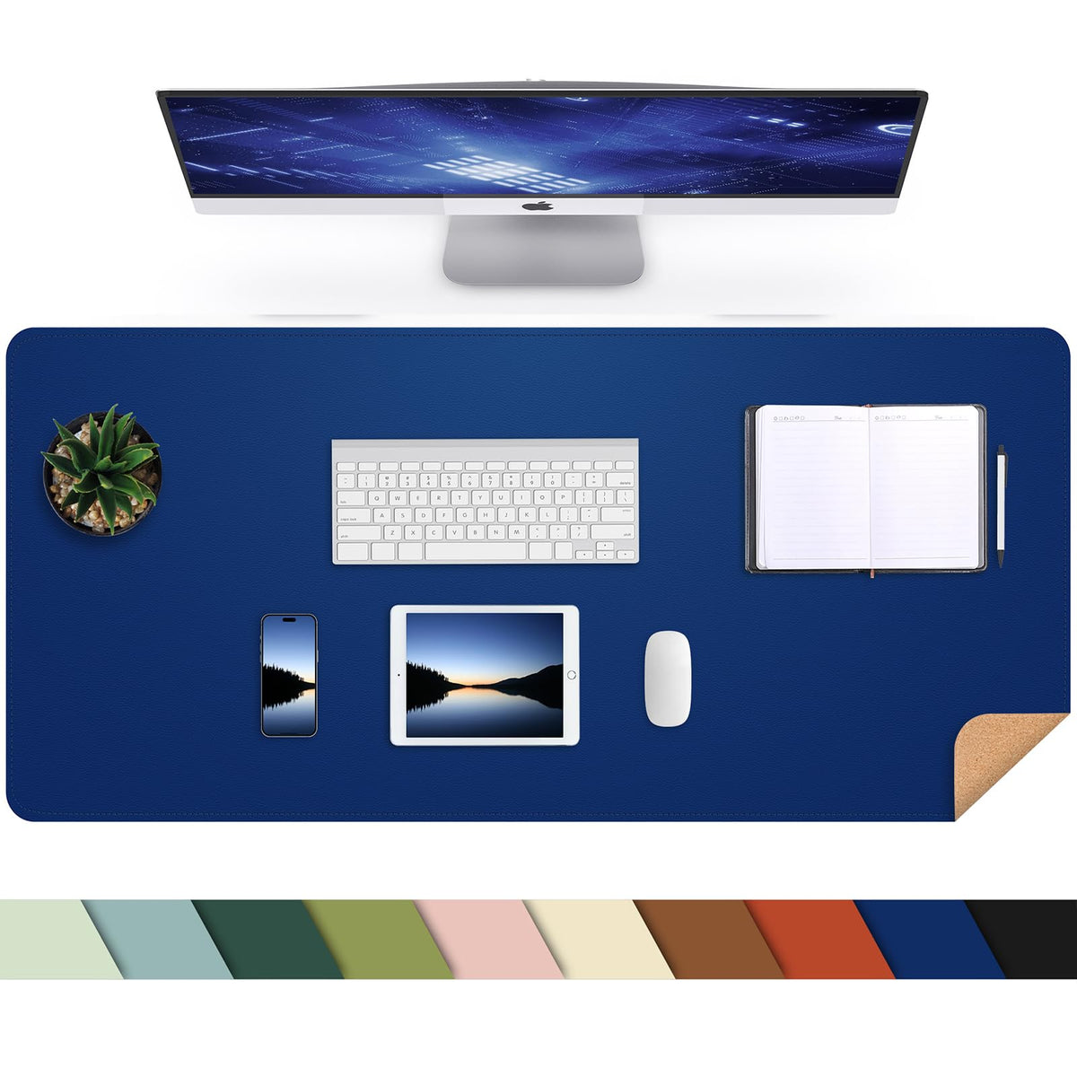 AFIING Large Desk Mat, 47" x 17",Black,Leather Desk Pad Protector for Mouse