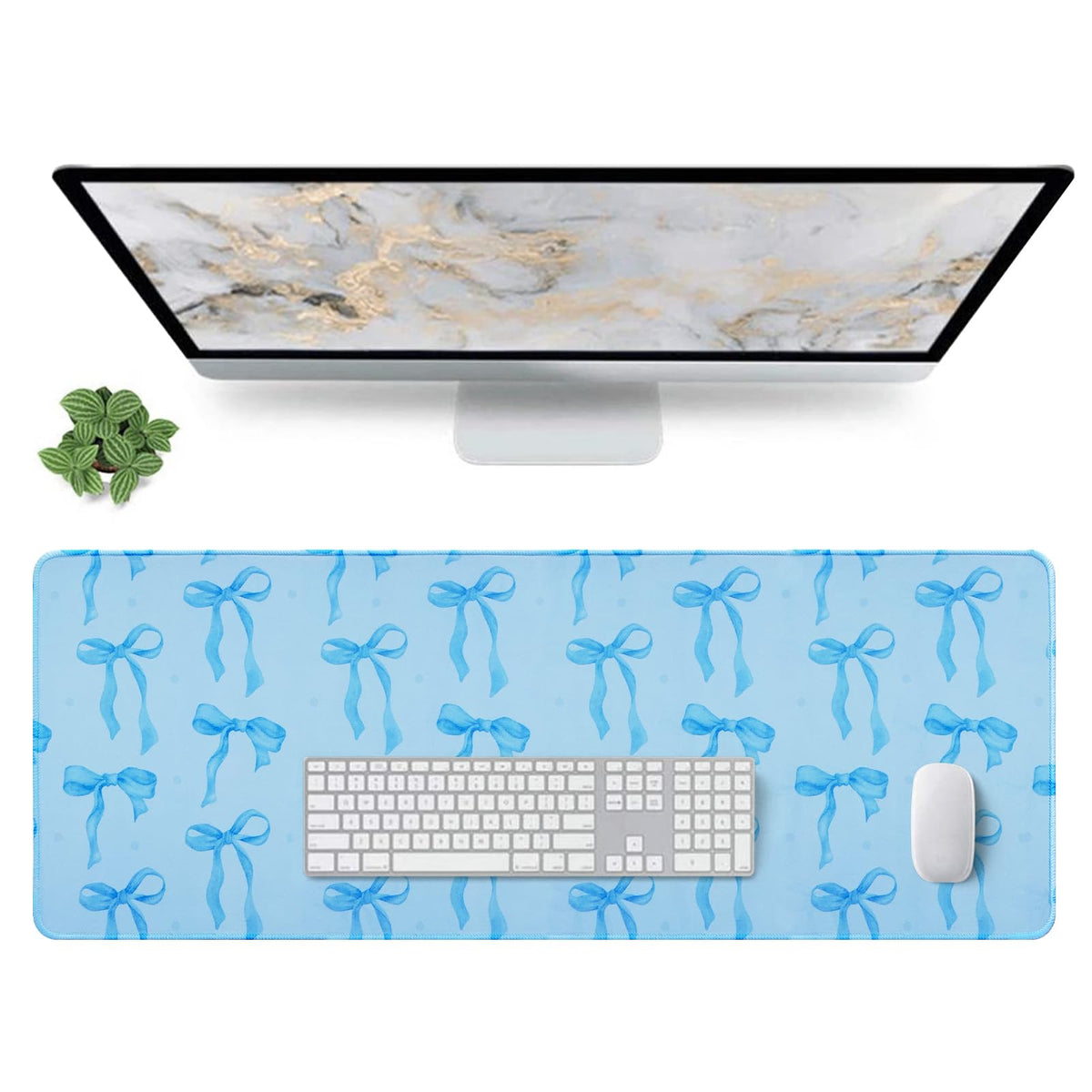 Pink Desk Mat, Mouse Pad Bows Computer Desk Mat Girl Office Decor 31.5x11.8
