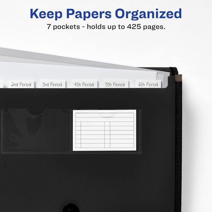 Avery® Expanding File Folder Organizer, 7-Pocket Accordion File Organizer, Black, Holds 425 Letter/A4-Size Sheets (73550)