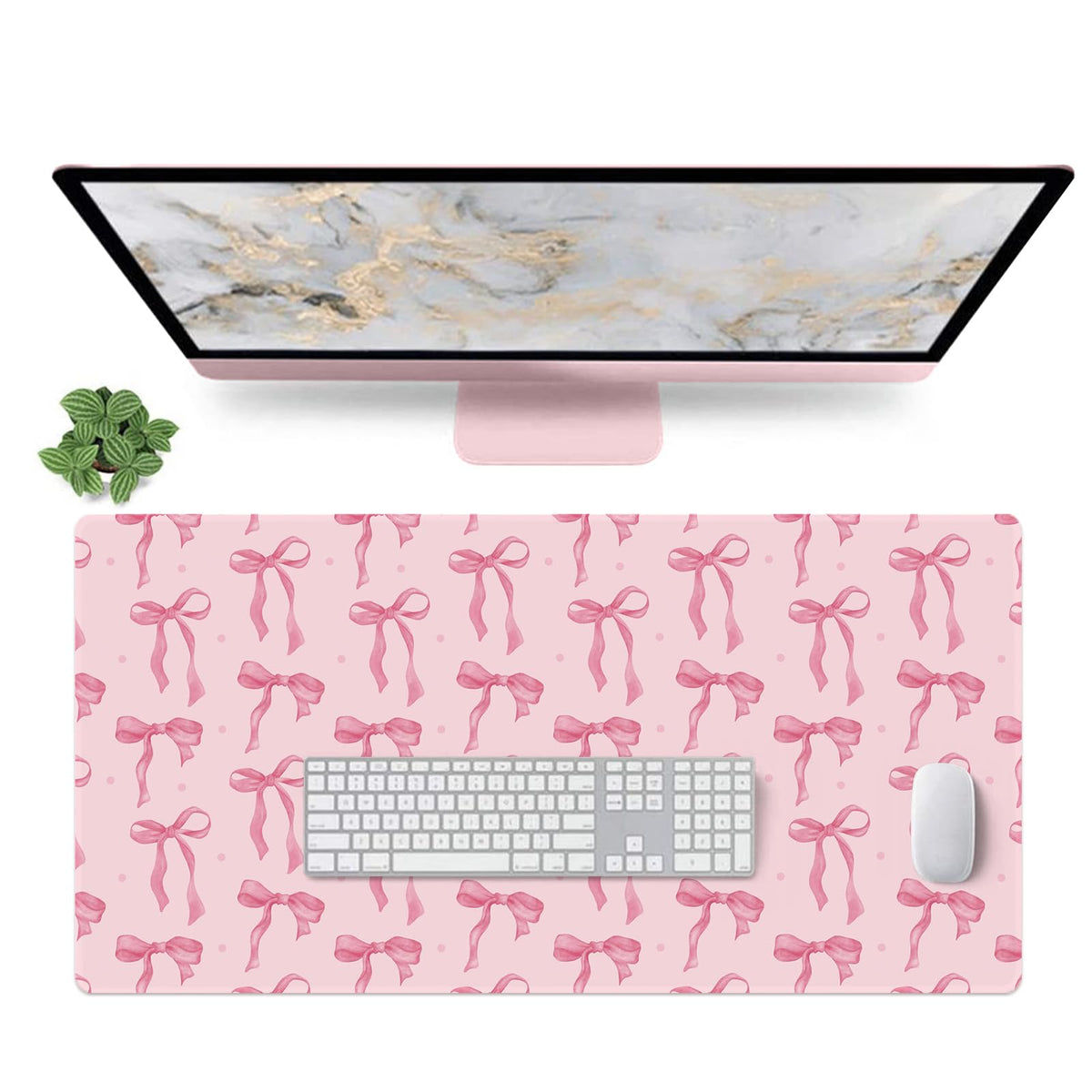 Pink Desk Mat, Mouse Pad Bows Computer Desk Mat Girl Office Decor 31.5x11.8