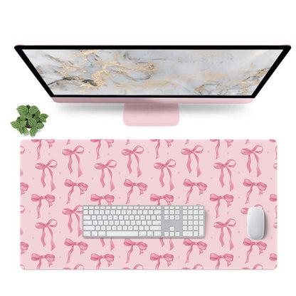 Pink Desk Mat, Mouse Pad Bows Computer Desk Mat Girl Office Decor 31.5x11.8