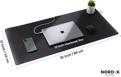 Nordik Leather Desk Mat - Pebble Black - Large Leather Desk Pad 35x17 in