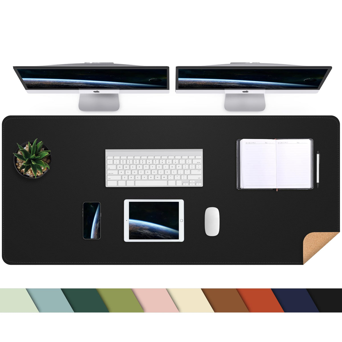 AFIING Large Desk Mat, 47" x 17",Black,Leather Desk Pad Protector for Mouse