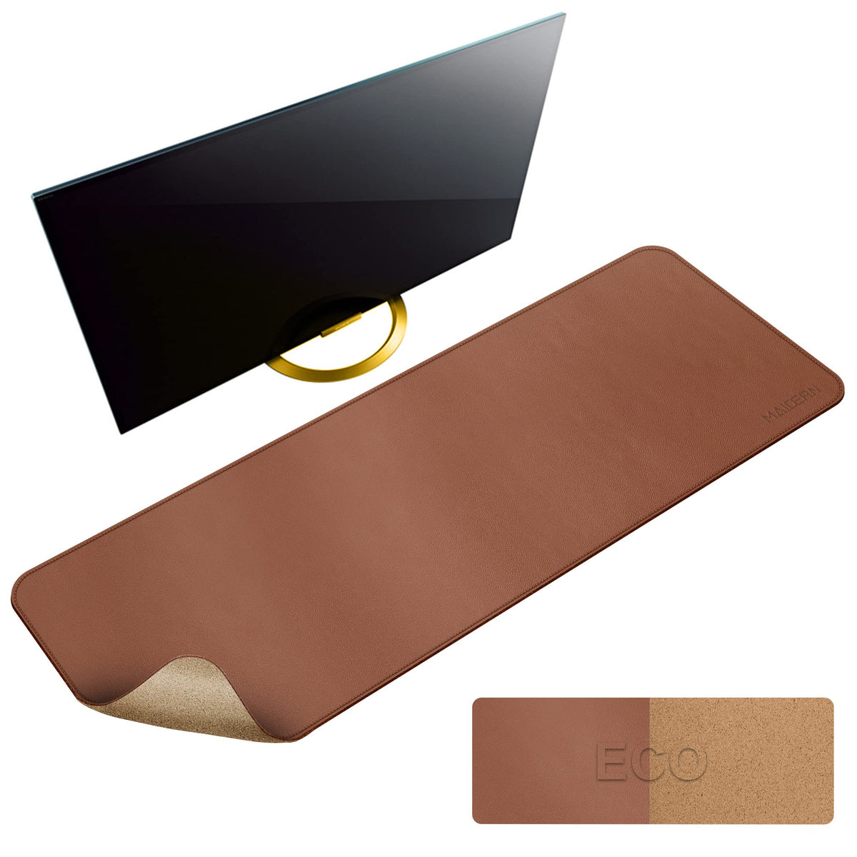MAIDERN 43.3”x 19.6” Cork & Leather Desk Mat, Large Desk Pad (Cream)