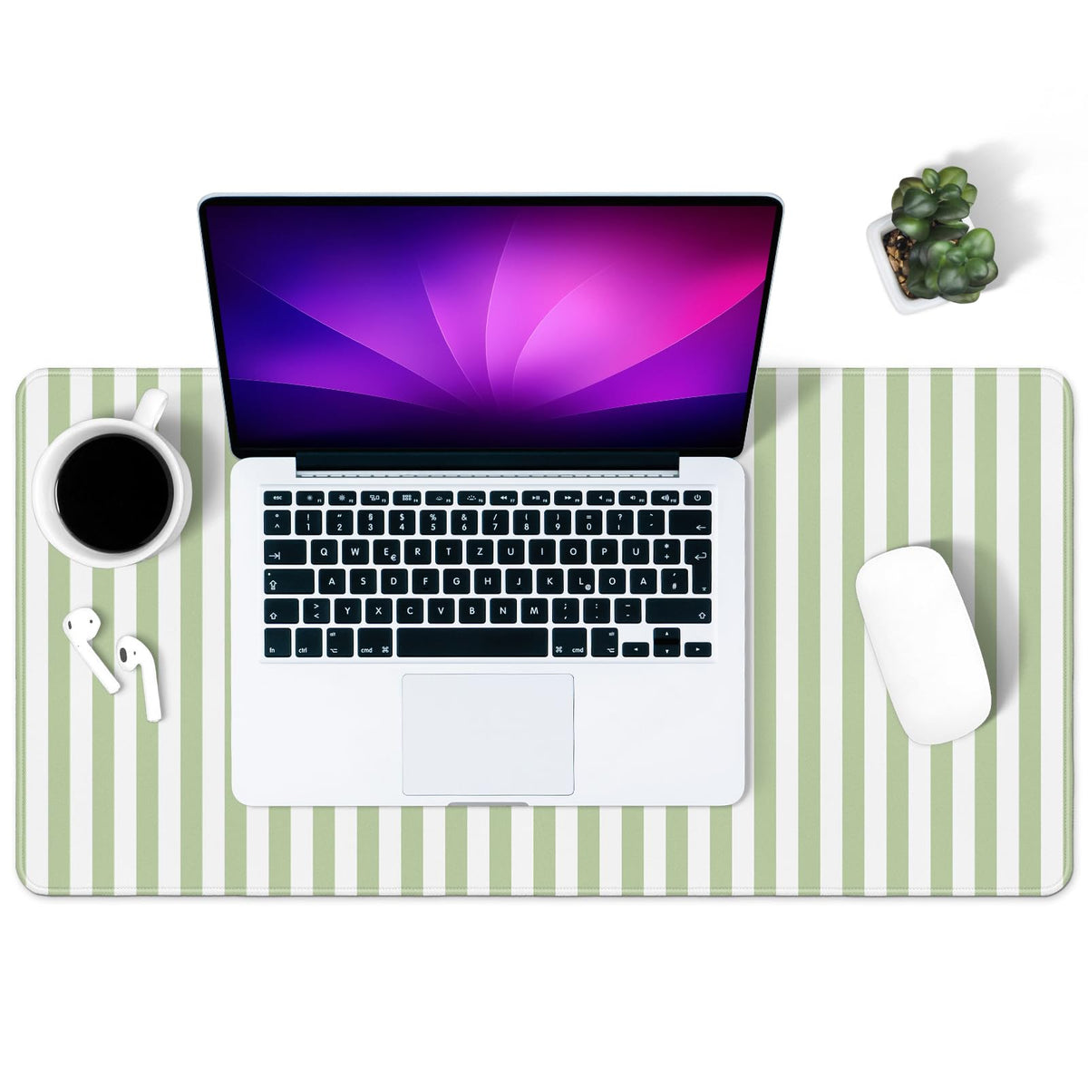 Green Striped Desk Mat Large Mouse Pad Cute Desk Pad Keyboard Computer Mat