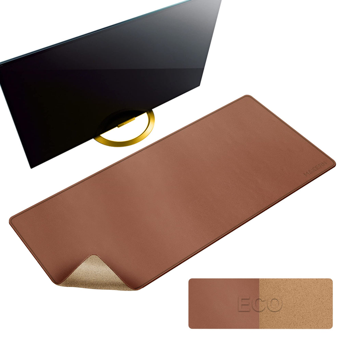 MAIDERN 43.3”x 19.6” Cork & Leather Desk Mat, Large Desk Pad (Cream)
