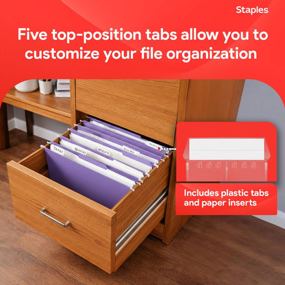 Staples Hanging File Folders, Letter Size, Purple, 5-Tab, 25/Pk