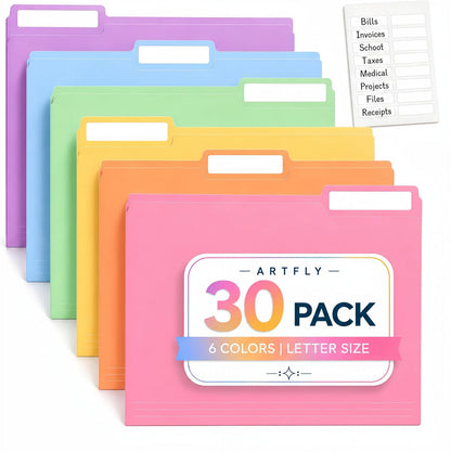 Colored File Folders,30 Pack Manilla Folders 8.5 x 11, 1/3 Cut Tabs