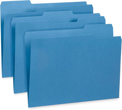 Blue Summit Supplies 100 File Folders, Letter Size, 1/3 Cut Tab, Blue