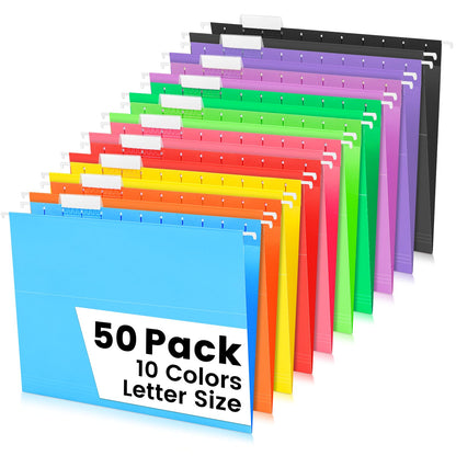 25-Pack Pastel Hanging File Folders, Letter Size with 1/5-Cut Tabs, 35 Transparent Label Cards, 50 Sticker Labels–Home Office & Filing Cabinets
