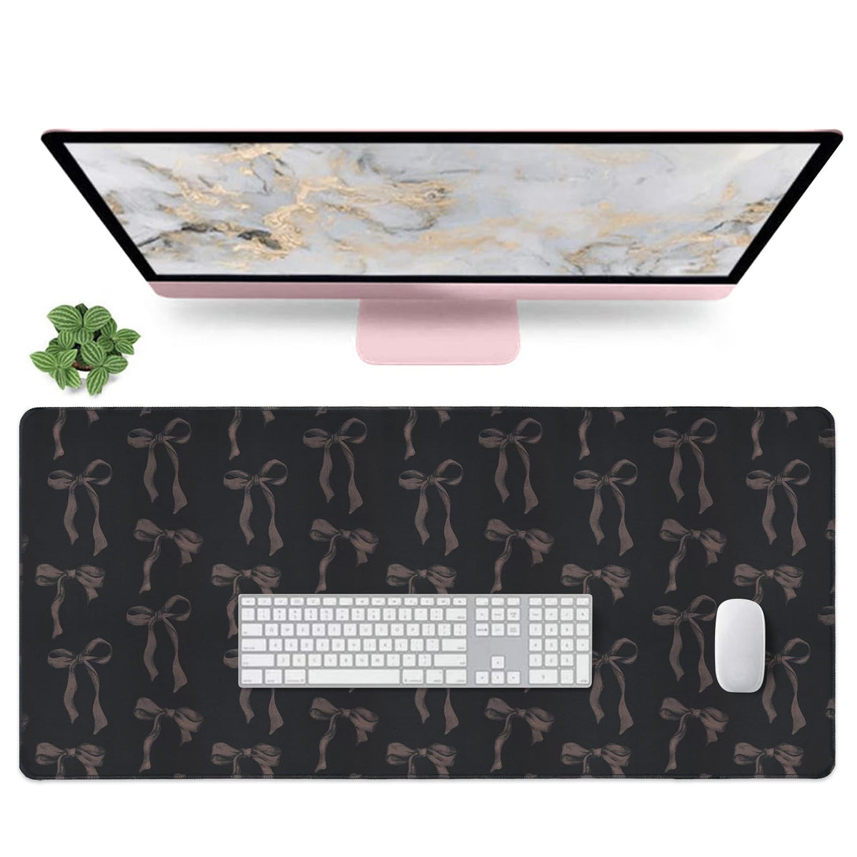 Pink Desk Mat, Mouse Pad Bows Computer Desk Mat Girl Office Decor 31.5x11.8