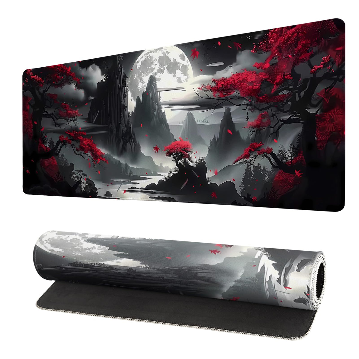 Japanese Mouse Pad, Large Japanese Desk Mat, XL Anime Gaming Keyboard Mat, Non-Slip Rubber Base, Big Extended Desk Protector for Home Office, 31.5”x11.8”