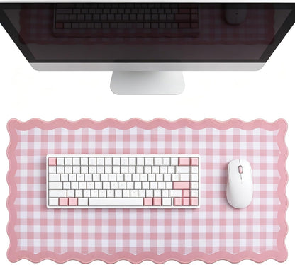 yuboo 31"×15.7" Scalloped Pink Gingham Desk Mat, Kawaii Pastel Mouse Mat