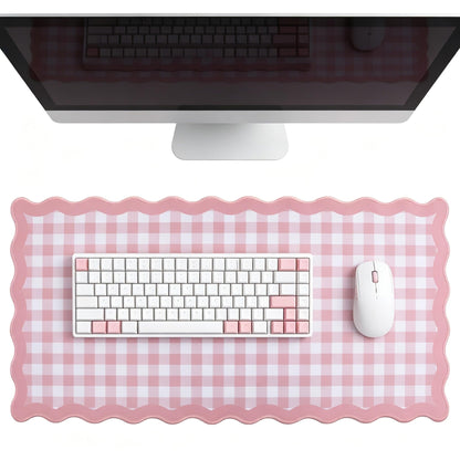 yuboo 31"×15.7" Scalloped Pink Gingham Desk Mat, Kawaii Pastel Mouse Mat