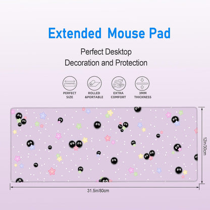 Cute Purple Mouse Pad,Large Kawaii Gaming Desk Mat 31.5 x 12 in