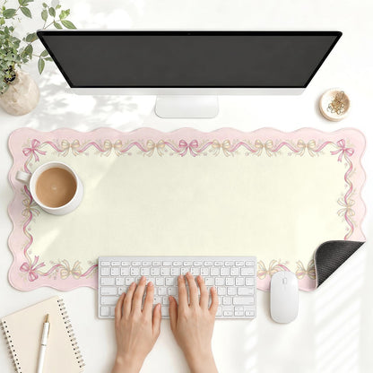 Scalloped Gaming Mouse Pad Desk Mat, Black Floral, 35.4"x15.7"