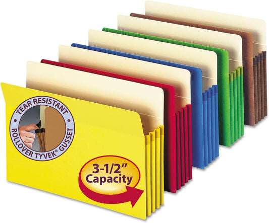 Smead File Pocket, Straight-Cut Tab, 3-1/2" Expansion, Letter Size, Assorted Colors, 5 per Pack (73892)
