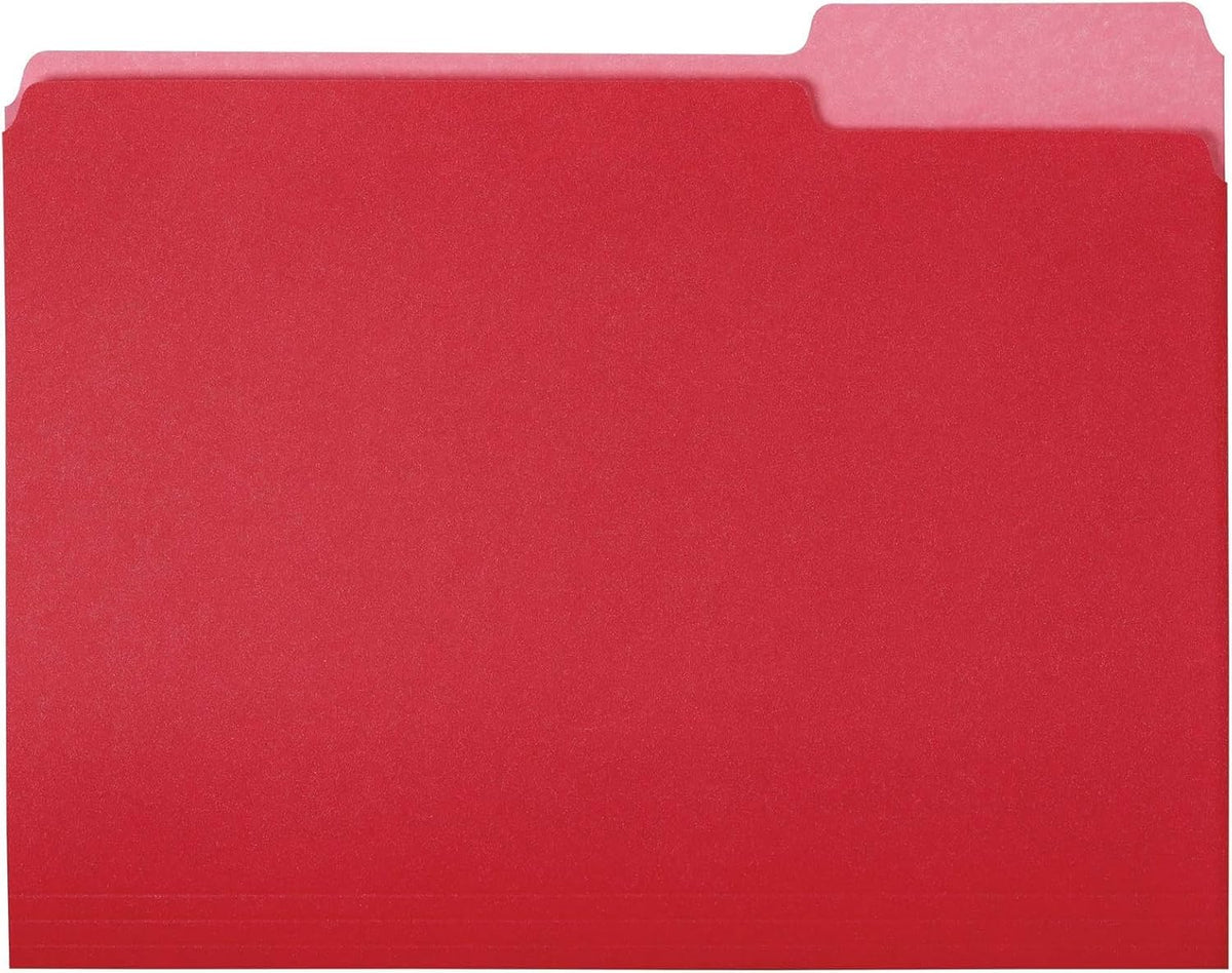 Amazon Basics File Folders for Organization, Letter Size, 1/3 Cut Tab, Red, 36-Pack