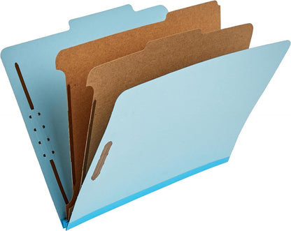 Amazon Basics Classification Folder with Prongs, 100% Recycled, 2 Dividers, 2" Embedded Fasteners, Letter Size, for Documents Organization, Light Blue, 10 Count