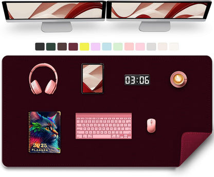 Large Desk Pad, 47.2" x 17" PU Leather Desk Mat for Desktop, Non-Slip Office Desk Mat for Desk, Desk Blotter Pad, Waterproof Computer Pad for Desk, Keyboard Mats for Home & Office (Burgundy)