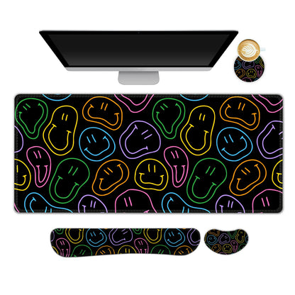 Beige Khaki Checkered Mouse Pad Set, 4 in1 Large Gaming Ergonomics Keyboard Desk Mat with Memory Foam Wrist Rest, Extended Game Mousepad, Non-Slip Desk Pad Matt Easy Typing Pain Relief