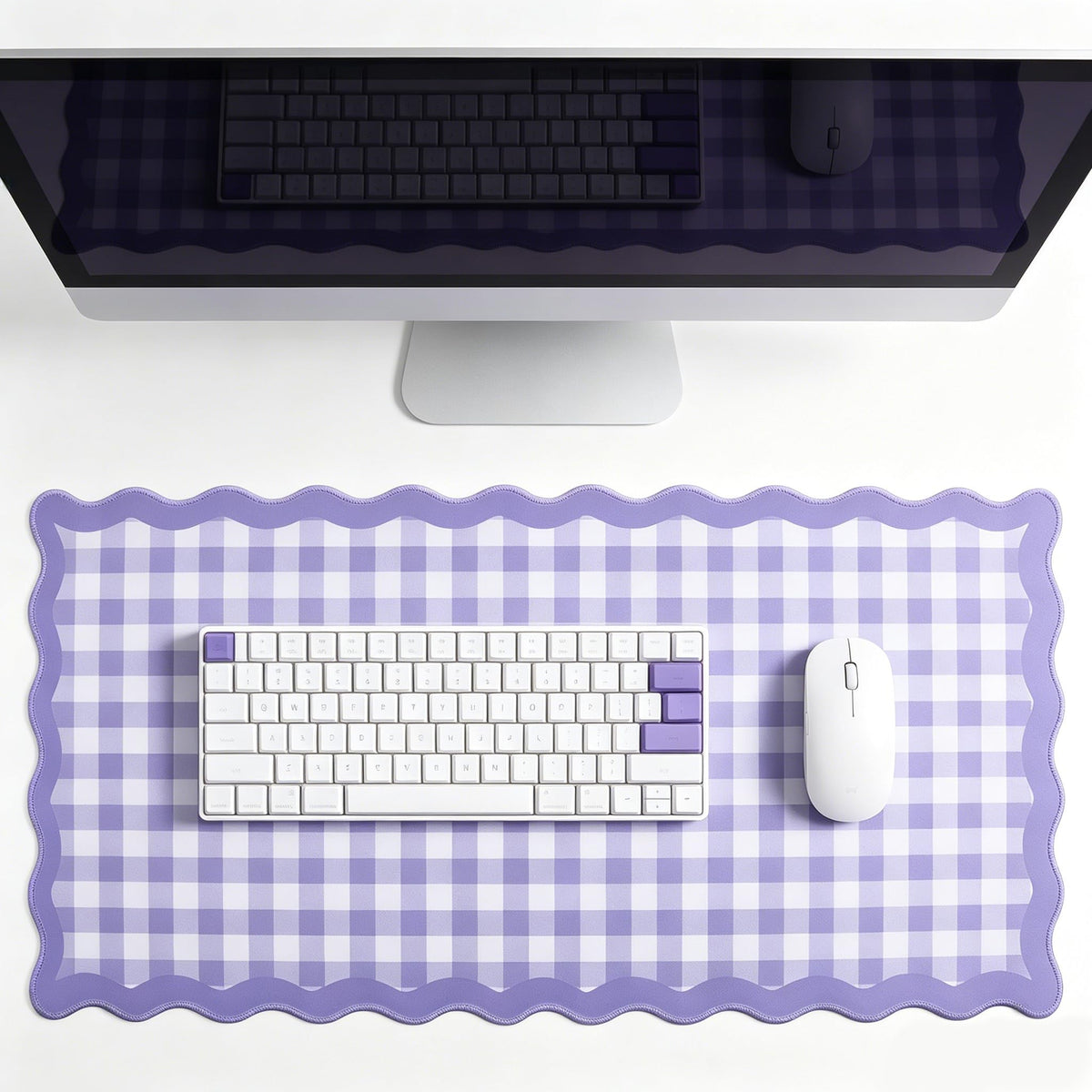 yuboo 31"×15.7" Scalloped Pink Gingham Desk Mat, Kawaii Pastel Mouse Mat