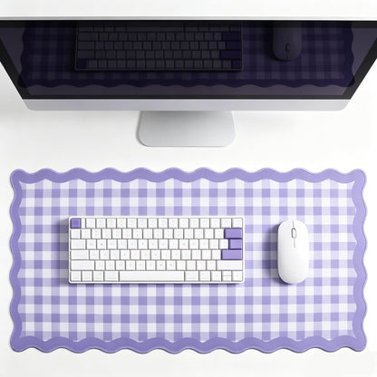 yuboo 31"×15.7" Scalloped Pink Gingham Desk Mat, Kawaii Pastel Mouse Mat