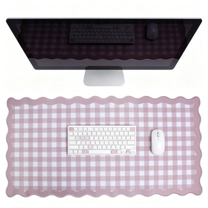 yuboo 31"×15.7" Scalloped Pink Gingham Desk Mat, Kawaii Pastel Mouse Mat