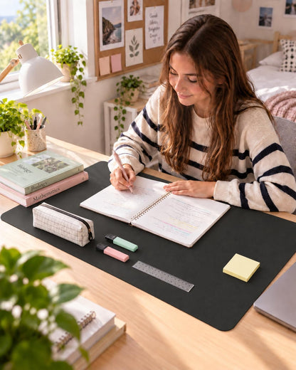 Leather Desk Pad Protector, Office Desk Mat, Large Mouse Pad, Non-Slip PU Leather Desk Blotter, Laptop Desk Pad Desk Accessories for Office and Home (Black, 40" x 17")