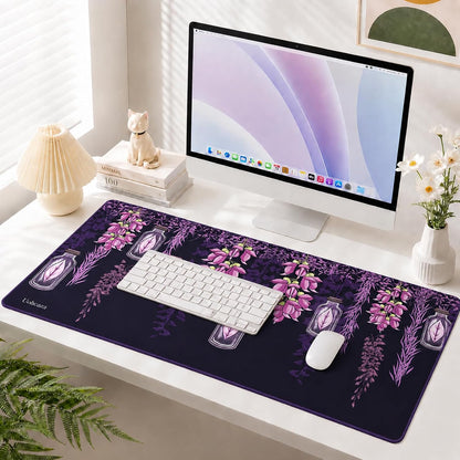Large Desk Mat Purple Floral Mouse Pad Extended Keyboard Mat 35.4 x 15.7