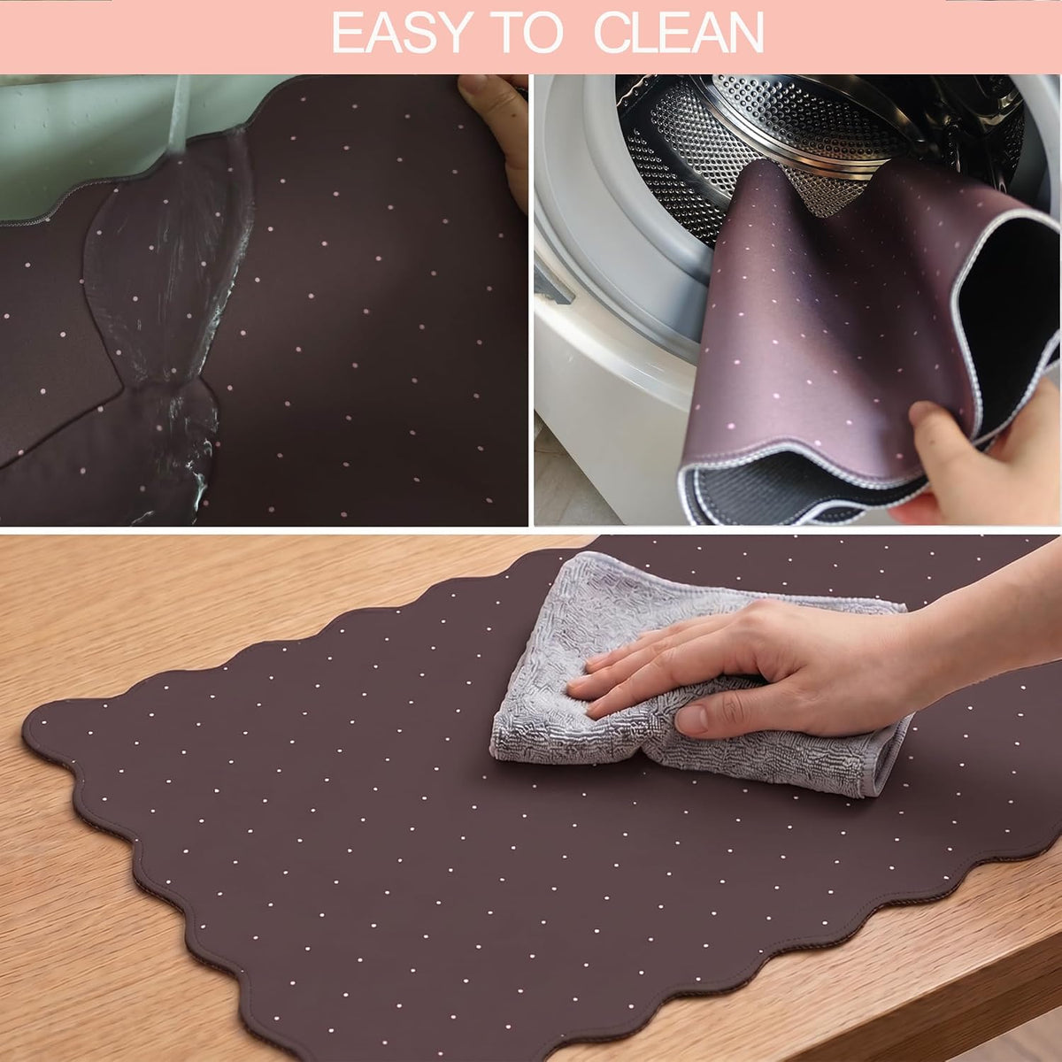 Cute Brown Scalloped Desk Mat with Polka Dot Large Mouse Pad Computer Mat Aesthetic Keyboard Mat for Desktop Laptop Protector for Office & Home 31" x 15.7"