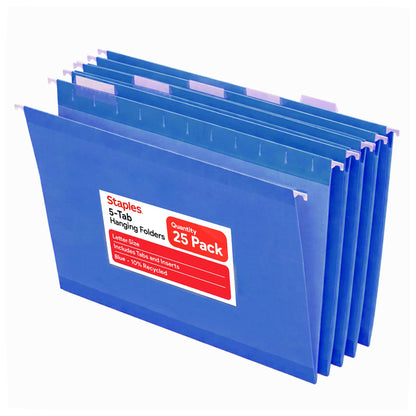 Staples Hanging File Folders, Letter Size, Purple, 5-Tab, 25/Pk