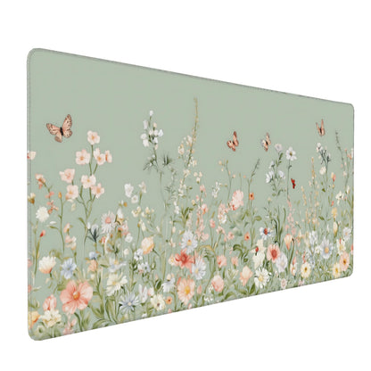 Dark Green Floral XXL Desk Mat, Extra Large Mouse Pad with Anti-Slip Base & Stitched Edges for Women, Aesthetic Desk Pad for Home Office Computer, Keyboard Mat Office Supplies Decor