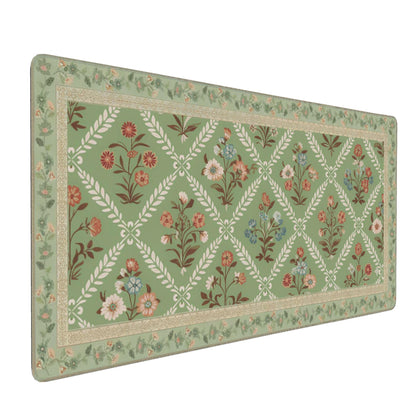 Dark Green Floral XXL Desk Mat, Extra Large Mouse Pad with Anti-Slip Base & Stitched Edges for Women, Aesthetic Desk Pad for Home Office Computer, Keyboard Mat Office Supplies Decor