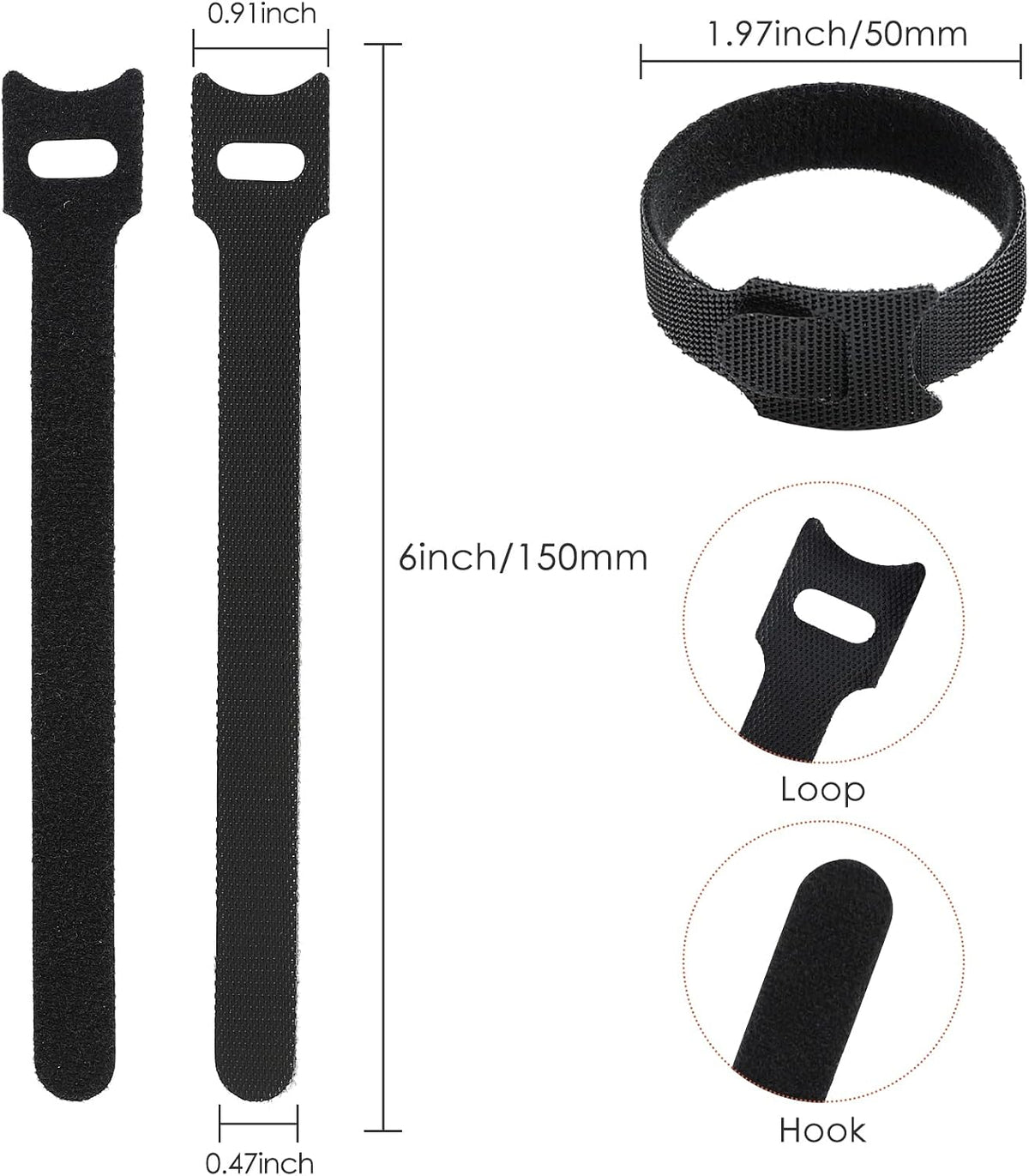 MVYC Reusable Cable Ties, Hook and Loop Cord Organizer, 6 Inch 120 PCS