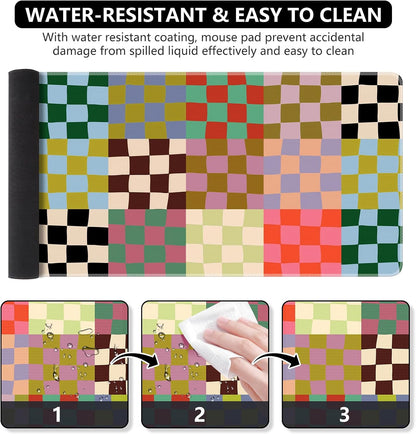 iCasso Desk Mat,Cute Desk Cover for Women,35.4x15.7in,Checkered
