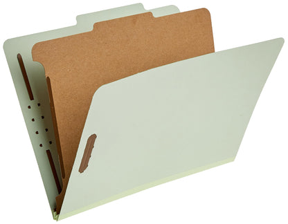 Amazon Basics Classification File Folders, 1 Divider, 2-Inch Embedded Fasteners, Letter Size for Documents, Light Green, 10-Pack