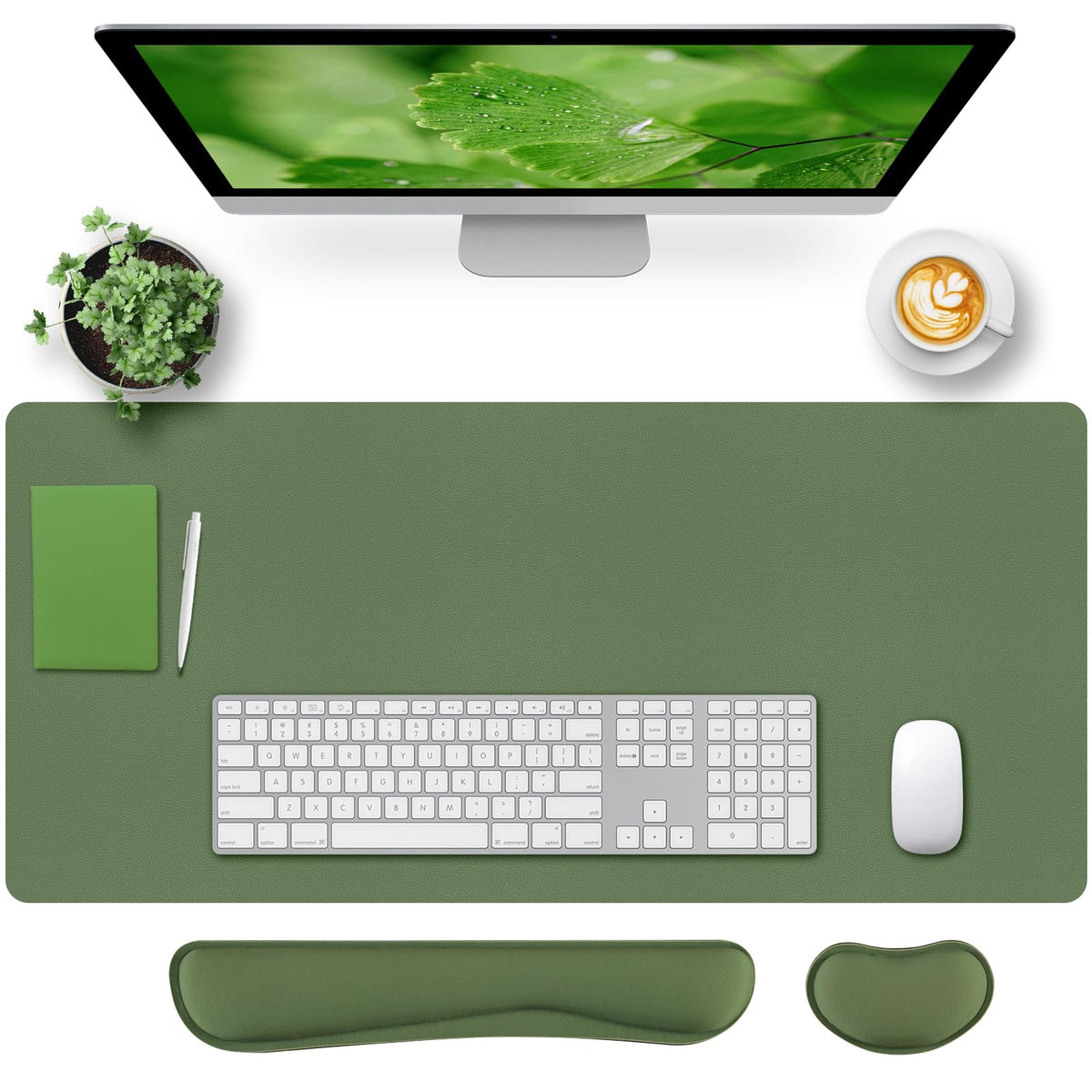 Bloss Green Desk Mat, Desk Matt for Desktop, Large Leather Desk Pad, Desk Pad Mat Waterproof, Computer Mat for Office Work/Home/Decor (31.5 x 15.7 Inches)