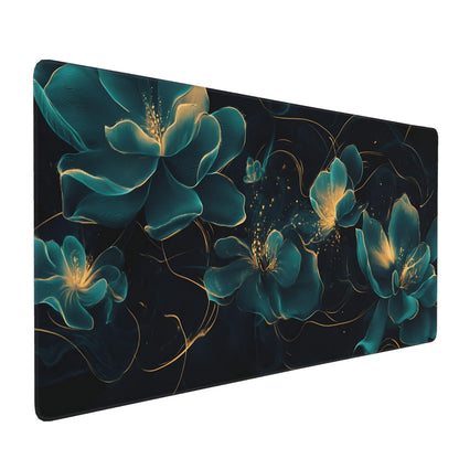 Dark Green Floral XXL Desk Mat, Extra Large Mouse Pad with Anti-Slip Base & Stitched Edges for Women, Aesthetic Desk Pad for Home Office Computer, Keyboard Mat Office Supplies Decor