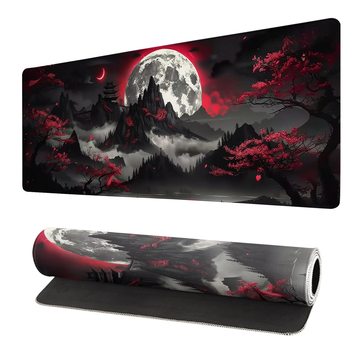 Japanese Mouse Pad, Large Japanese Desk Mat, XL Anime Gaming Keyboard Mat, Non-Slip Rubber Base, Big Extended Desk Protector for Home Office, 31.5”x11.8”